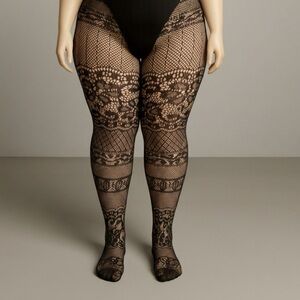 Whimsygoth Black stripped Lace Patterned stockings